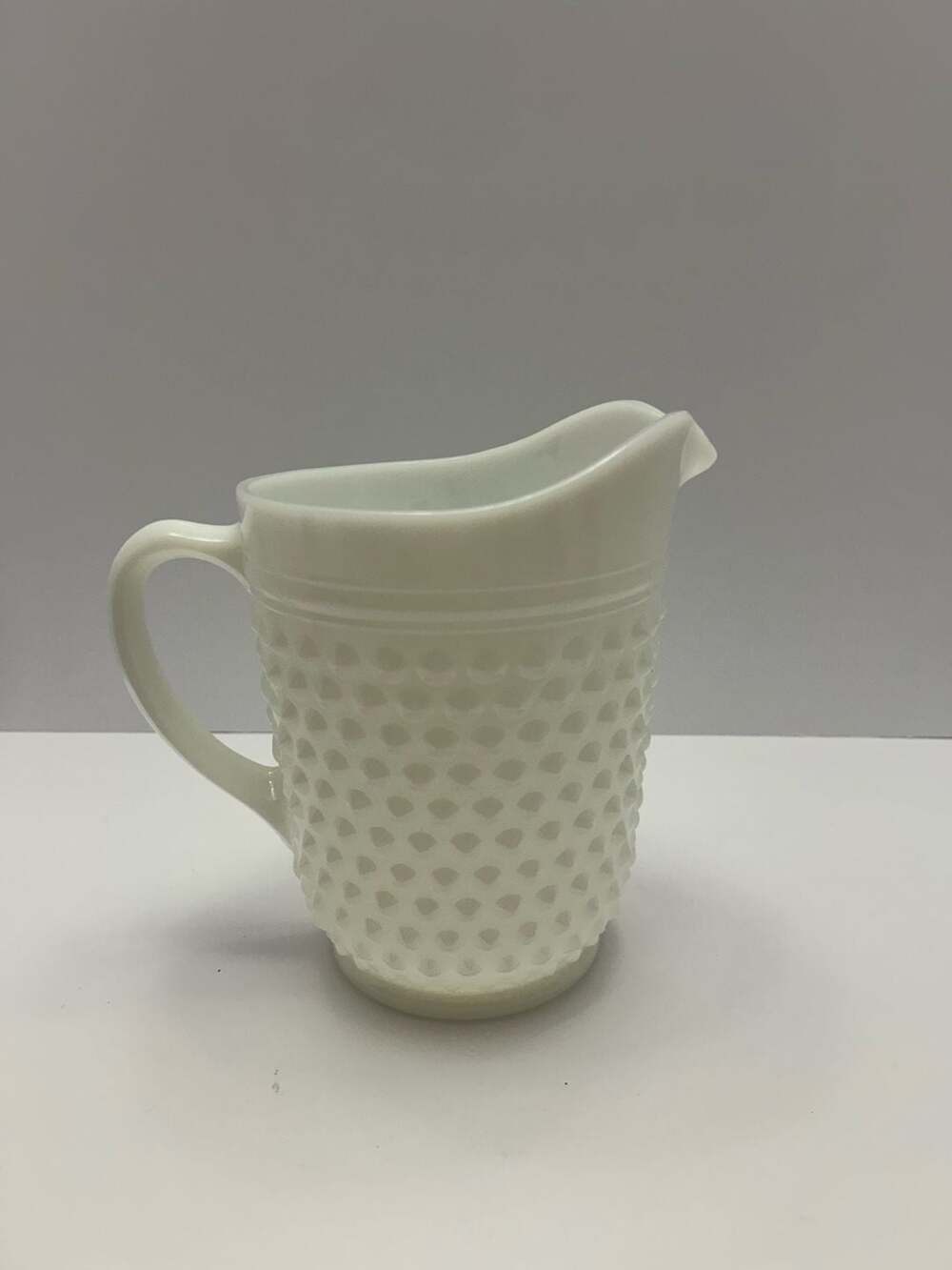 Vintage Anchor Hocking White Hobnail Milk Glass Pitcher 8"